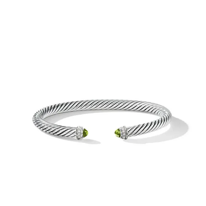 DAVID YURMAN INC Bracelets David Yurman Classic Cable Bracelet with Peridot and Diamonds 5mm DAVID YURMAN INC Bracelets David Yurman Classic Cable Bracelet with Peridot and Diamonds 5mm