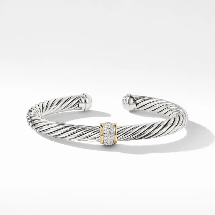 DAVID YURMAN INC Bracelets David Yurman Classic Cable Station Bracelet with Pave Diamonds 7mm DAVID YURMAN INC Bracelets David Yurman Classic Cable Station Bracelet with Pave Diamonds 7mm