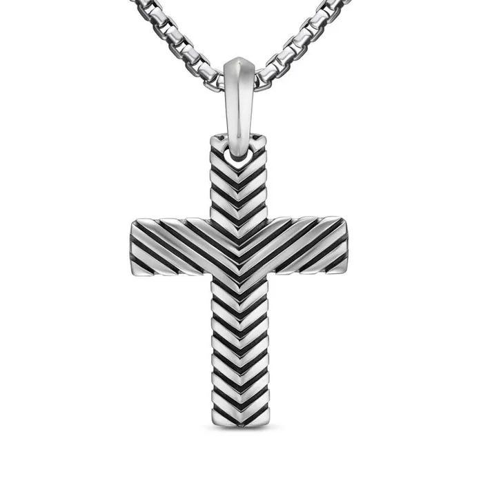 DAVID YURMAN INC Necklaces David Yurman Chevron Cross Pendant in Sterling Silver 36mm DAVID YURMAN INC Necklaces David Yurman Chevron Cross Pendant in Sterling Silver 36mm