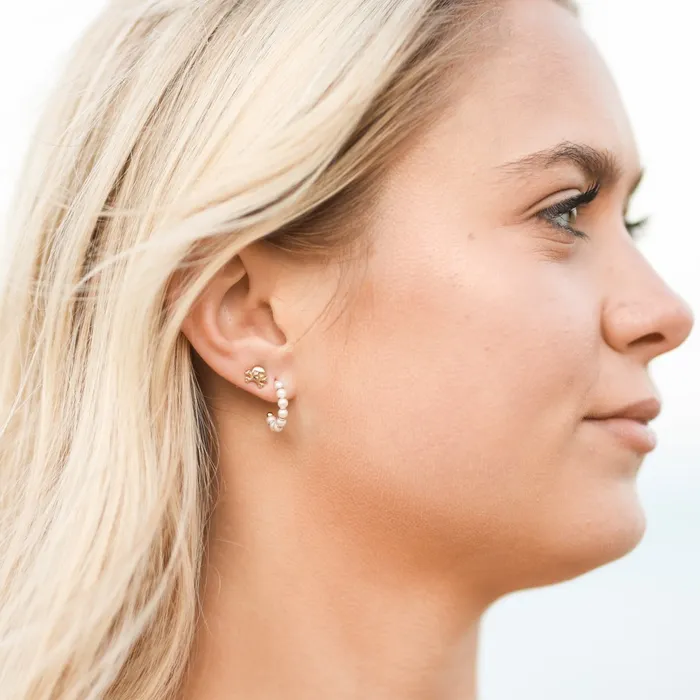 Earrings 302 Fine Jewelry Freshwater Cultured Pearl Open Back Hoop Earrings 15 or 30 MM Solid 14K Yellow White or Rose Gold