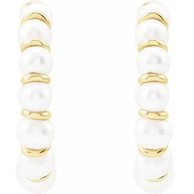 Earrings 302 Fine Jewelry Freshwater Cultured Pearl Open Back Hoop Earrings 15 or 30 MM Solid 14K Yellow White or Rose Gold