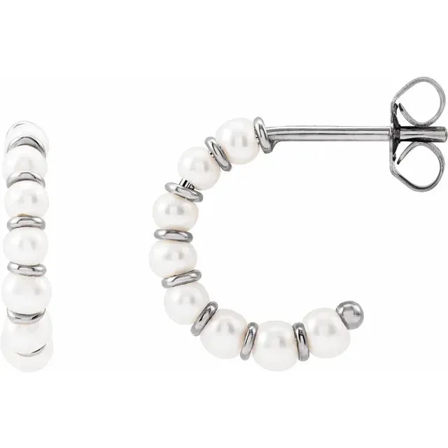Earrings 302 Fine Jewelry Freshwater Cultured Pearl Open Back Hoop Earrings 15 or 30 MM Solid 14K Yellow White or Rose Gold