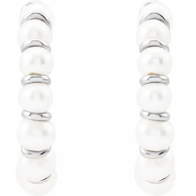 Earrings 302 Fine Jewelry Freshwater Cultured Pearl Open Back Hoop Earrings 15 or 30 MM Solid 14K Yellow White or Rose Gold