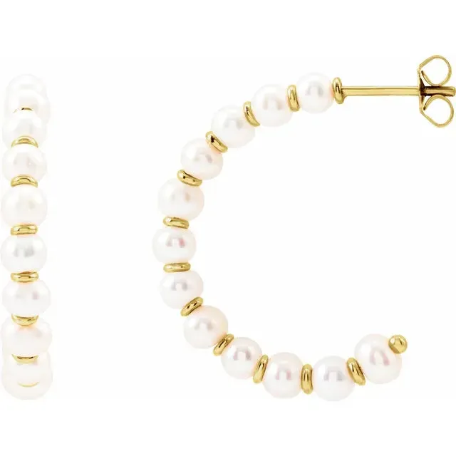 Earrings 302 Fine Jewelry Freshwater Cultured Pearl Open Back Hoop Earrings 15 or 30 MM Solid 14K Yellow White or Rose Gold