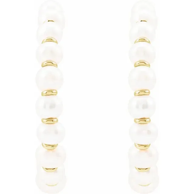 Earrings 302 Fine Jewelry Freshwater Cultured Pearl Open Back Hoop Earrings 15 or 30 MM Solid 14K Yellow White or Rose Gold