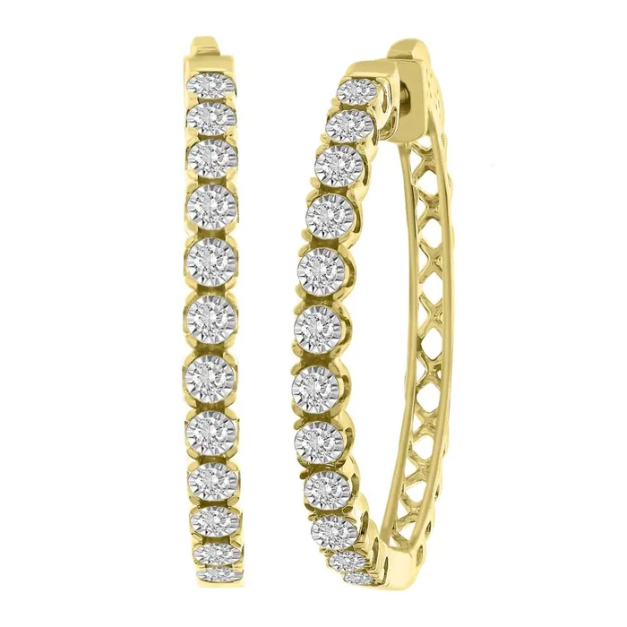 Earrings AV LADIES HOOP EARRINGS 050CT ROUND DIAMOND 10K YELLOW GOLD