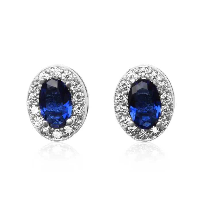 Earrings EZ3010 Oval Halo Cubic Zirconia Earrings Teeda
