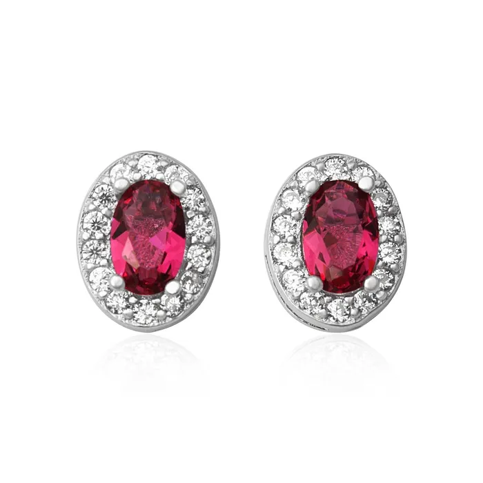 Earrings EZ3010 Oval Halo Cubic Zirconia Earrings Teeda