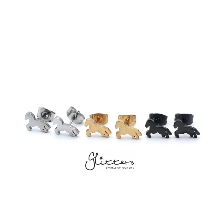Earrings Glitters Stainless Steel Horse Stud EarringsSilver Gold Black