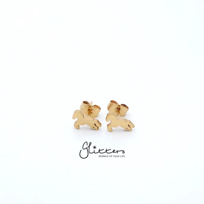 Earrings Glitters Stainless Steel Horse Stud EarringsSilver Gold Black