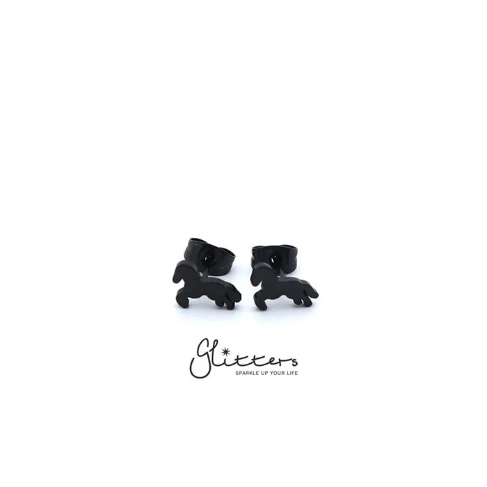 Earrings Glitters Stainless Steel Horse Stud EarringsSilver Gold Black