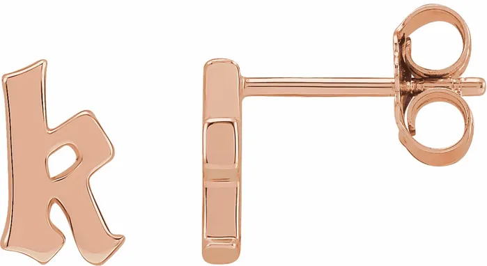 Earrings Gothic Initial Stud Single Earring AZ 14K Solid 14K White Yellow Rose Gold 302 Fine Jewelry