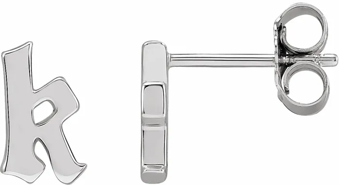 Earrings Gothic Initial Stud Single Earring AZ 14K Solid 14K White Yellow Rose Gold 302 Fine Jewelry