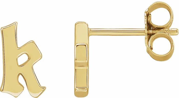 Earrings Gothic Initial Stud Single Earring AZ 14K Solid 14K White Yellow Rose Gold 302 Fine Jewelry