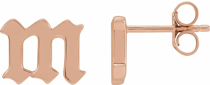 Earrings Gothic Initial Stud Single Earring AZ 14K Solid 14K White Yellow Rose Gold 302 Fine Jewelry
