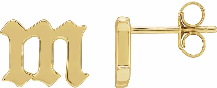 Earrings Gothic Initial Stud Single Earring AZ 14K Solid 14K White Yellow Rose Gold 302 Fine Jewelry