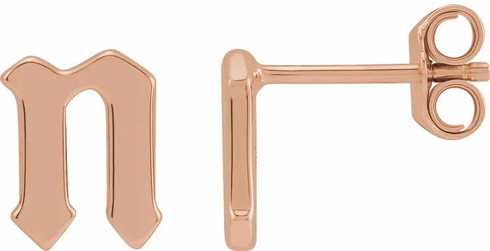 Earrings Gothic Initial Stud Single Earring AZ 14K Solid 14K White Yellow Rose Gold 302 Fine Jewelry