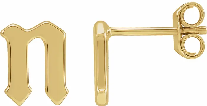 Earrings Gothic Initial Stud Single Earring AZ 14K Solid 14K White Yellow Rose Gold 302 Fine Jewelry