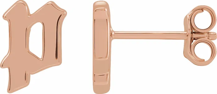 Earrings Gothic Initial Stud Single Earring AZ 14K Solid 14K White Yellow Rose Gold 302 Fine Jewelry