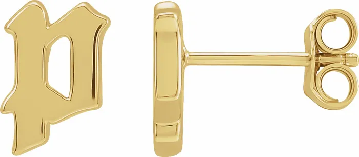 Earrings Gothic Initial Stud Single Earring AZ 14K Solid 14K White Yellow Rose Gold 302 Fine Jewelry