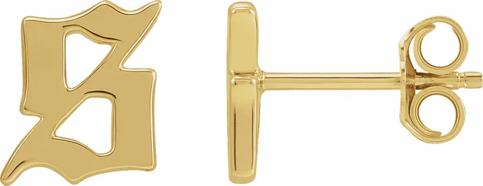 Earrings Gothic Initial Stud Single Earring AZ 14K Solid 14K White Yellow Rose Gold 302 Fine Jewelry