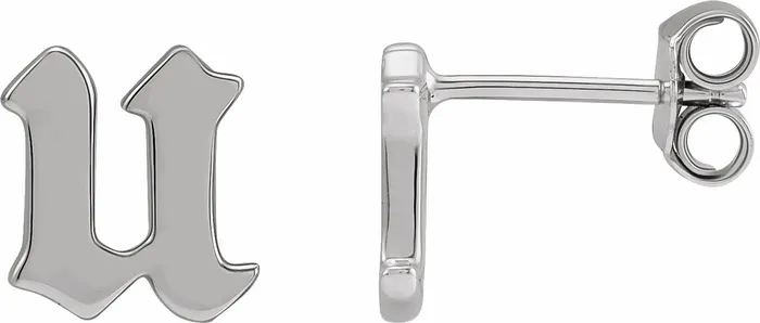 Earrings Gothic Initial Stud Single Earring AZ 14K Solid 14K White Yellow Rose Gold 302 Fine Jewelry