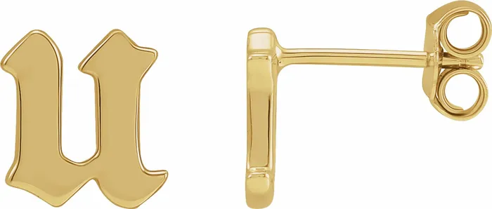 Earrings Gothic Initial Stud Single Earring AZ 14K Solid 14K White Yellow Rose Gold 302 Fine Jewelry