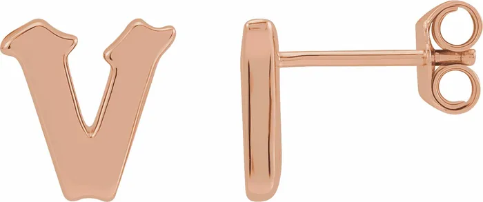 Earrings Gothic Initial Stud Single Earring AZ 14K Solid 14K White Yellow Rose Gold 302 Fine Jewelry