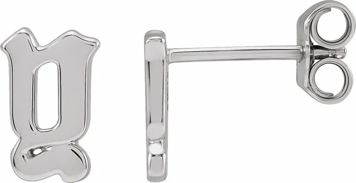 Earrings Gothic Initial Stud Single Earring AZ 14K Solid 14K White Yellow Rose Gold 302 Fine Jewelry