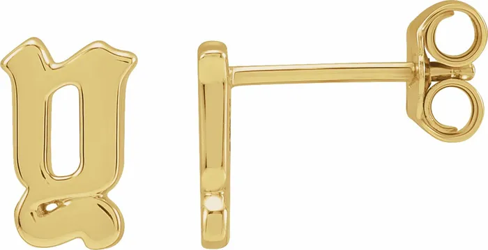 Earrings Gothic Initial Stud Single Earring AZ 14K Solid 14K White Yellow Rose Gold 302 Fine Jewelry