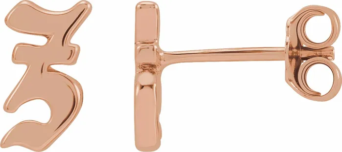 Earrings Gothic Initial Stud Single Earring AZ 14K Solid 14K White Yellow Rose Gold 302 Fine Jewelry