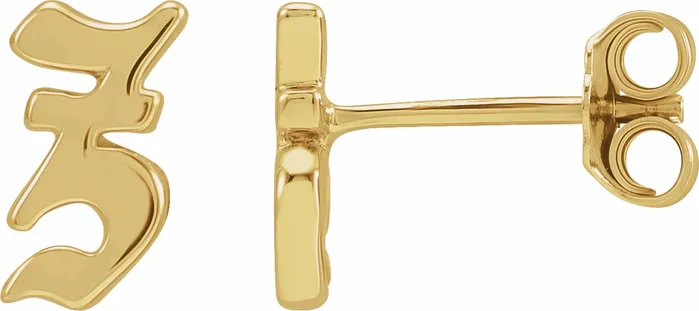 Earrings Gothic Initial Stud Single Earring AZ 14K Solid 14K White Yellow Rose Gold 302 Fine Jewelry