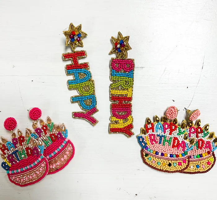 Earrings Happy Birthday Earrings Beaded Jane Marie