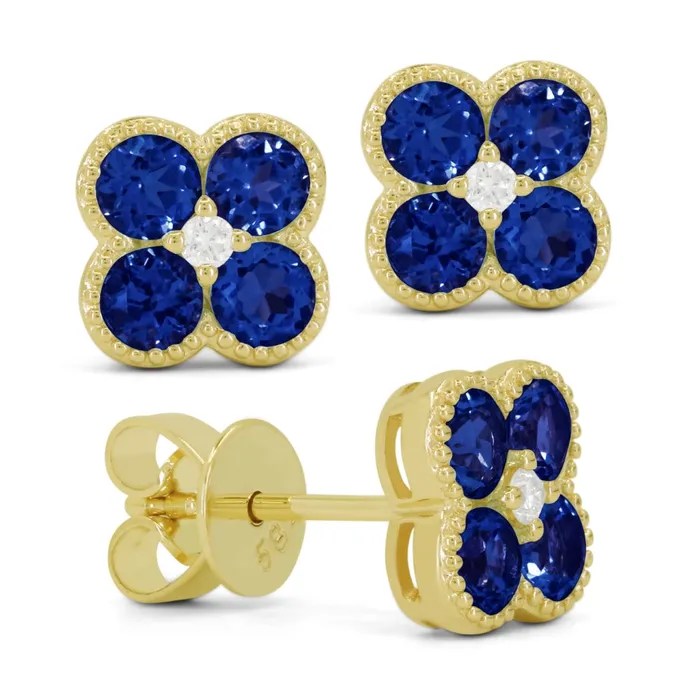 Earrings Madison L 14K Yellow Gold 134ctw Cluster Style Round Created Blue Corundums and Diamonds Earrings MADISON L Earrings Madison L 14K Yellow Gold 134ctw Cluster Style Round Created Blue Corundums and Diamonds Earrings MADISON L