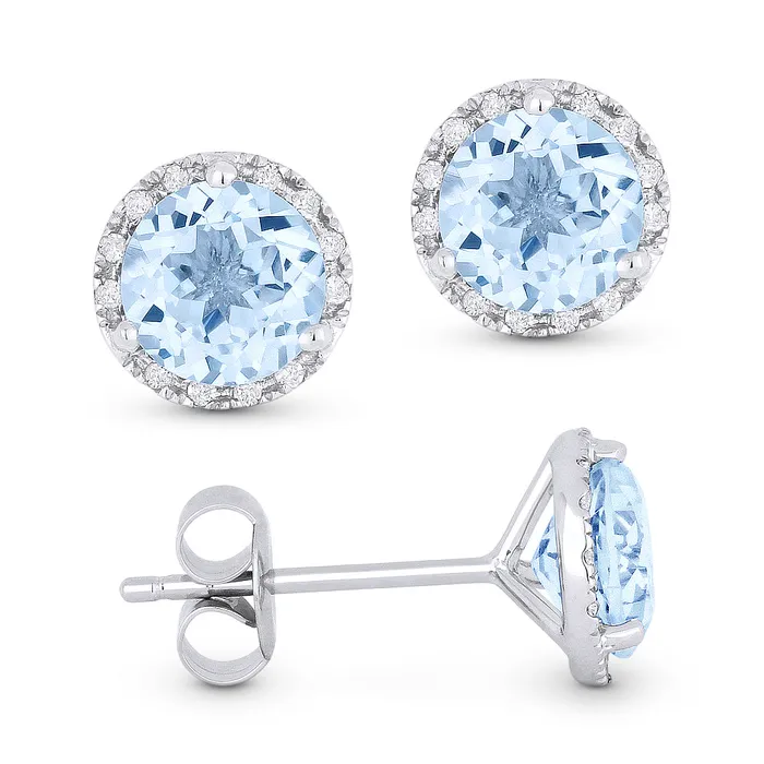Earrings MADISON L Madison L 14K White Gold 200ctw Halo Style Round Blue Topaz and Diamonds Earrings Earrings MADISON L Madison L 14K White Gold 200ctw Halo Style Round Blue Topaz and Diamonds Earrings