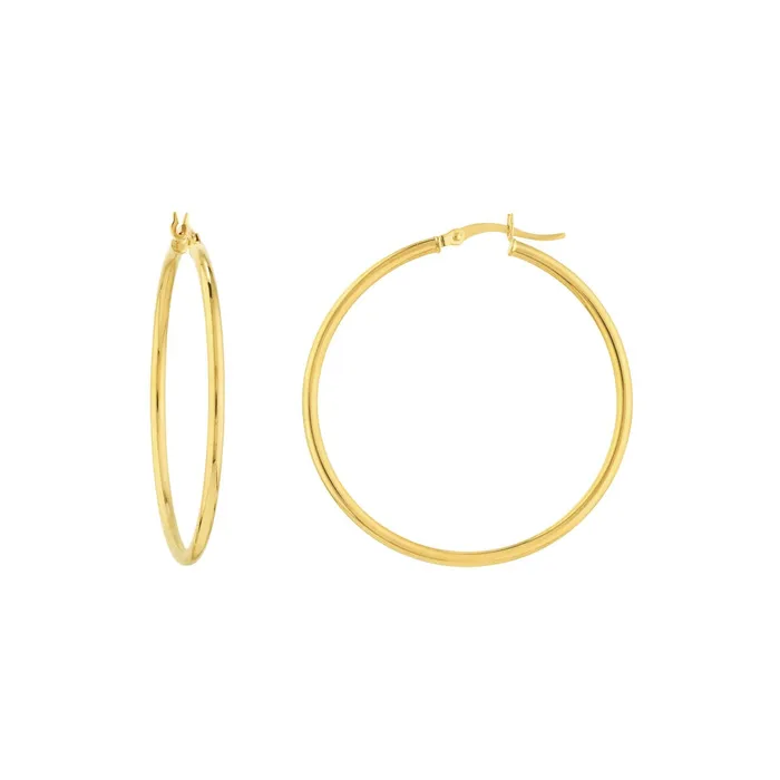 Earrings MIDAS CHAIN 14K Yellow Gold 2mm x 40mm Round Tube Design Round Hoop Style Earrings Earrings MIDAS CHAIN 14K Yellow Gold 2mm x 40mm Round Tube Design Round Hoop Style Earrings