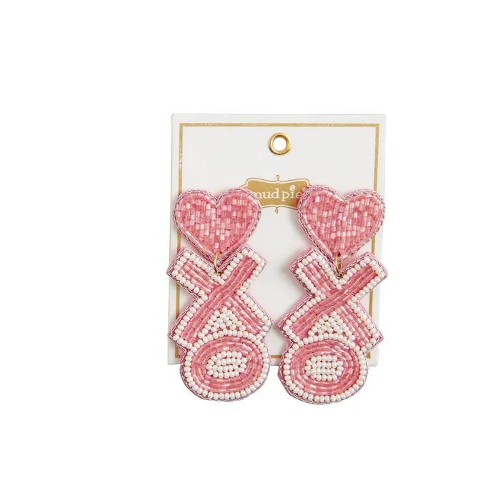 Earrings Pink XO Beaded Earrings MudPie