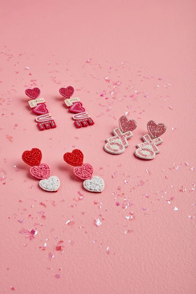 Earrings Pink XO Beaded Earrings MudPie Earrings Pink XO Beaded Earrings MudPie