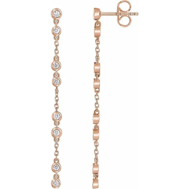 Earrings Storyteller by Vintage Magnality Dangle Drop Chain Natural Diamond Earrings Solid 14K Rose White Yellow Gold