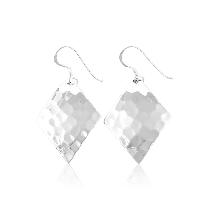 Earrings Teeda E1523 Hammered Finish Rhombus French Wire Earrings