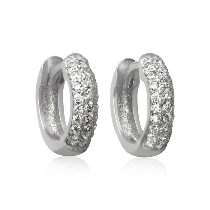Earrings Teeda EZ7046 Pav Set CZ Huggie Earrings
