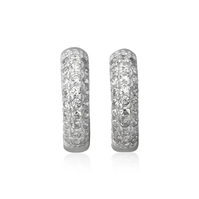 Earrings Teeda EZ7046 Pav Set CZ Huggie Earrings