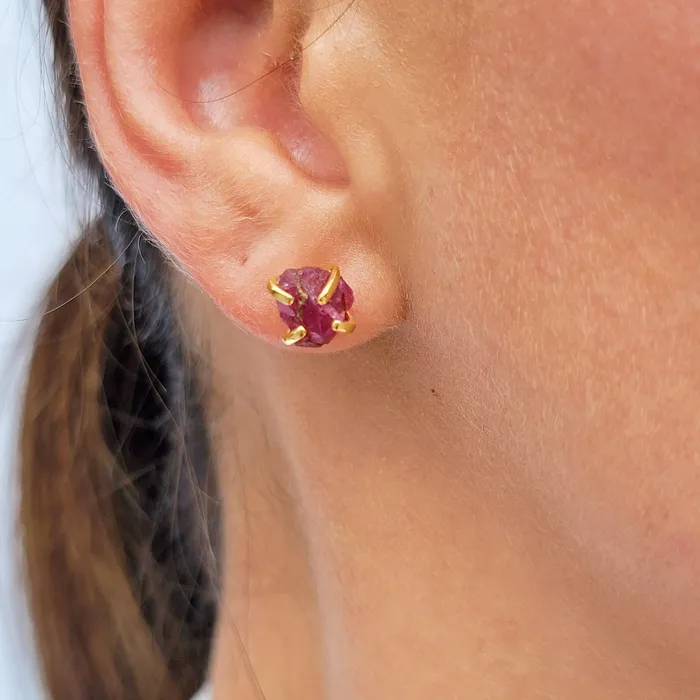 Earrings Uniquelan Jewelry Raw Pink Sapphire Stud Earrings