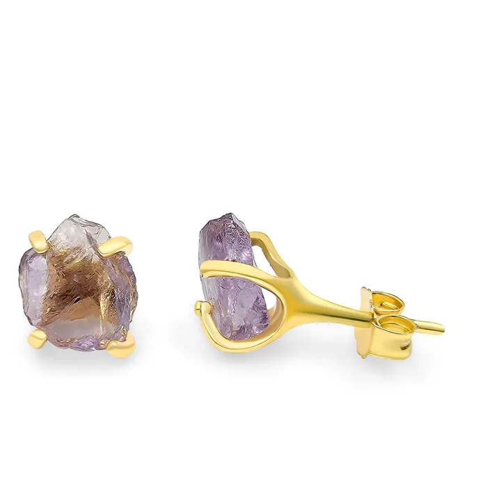 Earrings Uniquelan Jewelry Tiny Raw Ametrine Stud Earrings Earrings Uniquelan Jewelry Tiny Raw Ametrine Stud Earrings