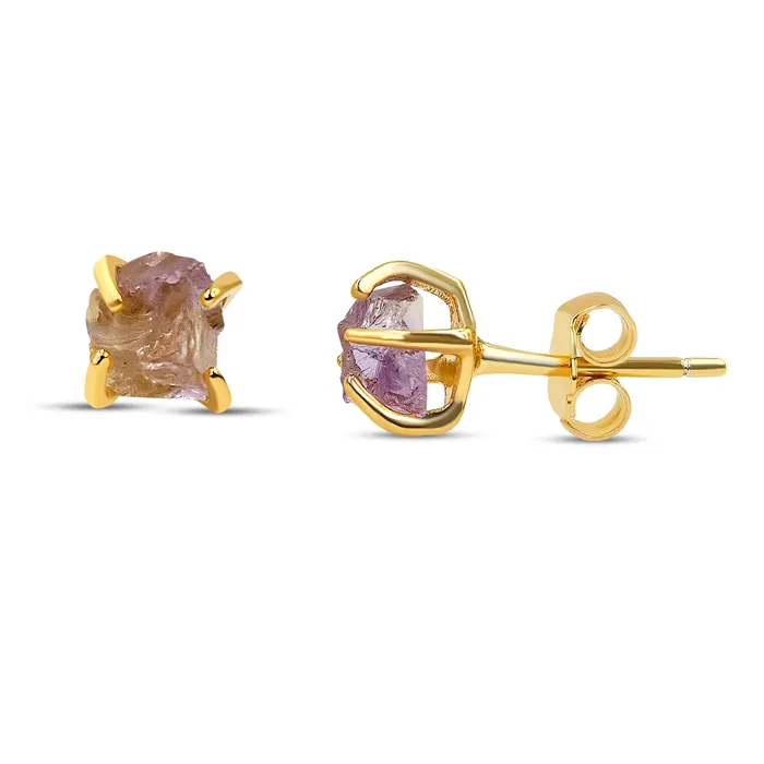 Earrings Uniquelan Jewelry Tiny Raw Ametrine Stud Earrings Earrings Uniquelan Jewelry Tiny Raw Ametrine Stud Earrings