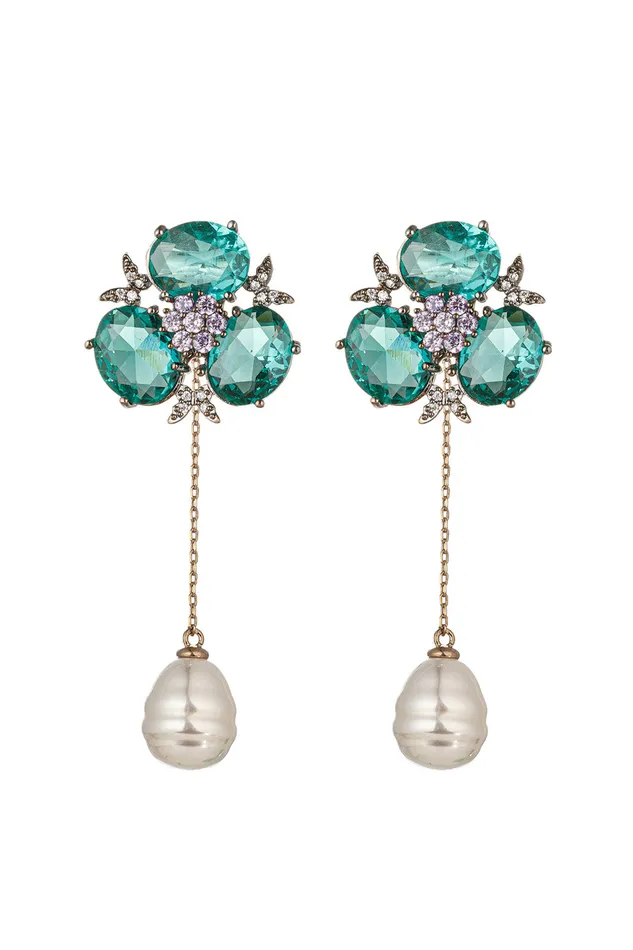 Eye Candy LA Earrings Avril 18K Gold Plated Green Dangle Earrings