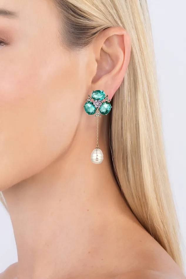 Eye Candy LA Earrings Avril 18K Gold Plated Green Dangle Earrings