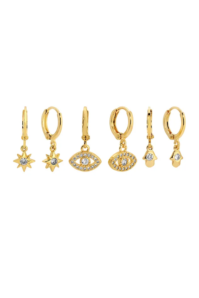 Eye Candy LA Earrings SolHamsaEye Huggie Earring Set