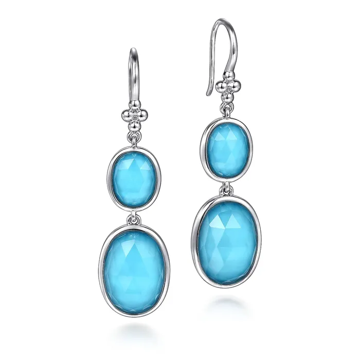 Gabriel Sterling Silver 1502ctw Drop Bezel Style Oval Crystal Turquoise Doublets Earrings GABRIEL CO Earrings Gabriel Sterling Silver 1502ctw Drop Bezel Style Oval Crystal Turquoise Doublets Earrings GABRIEL CO Earrings