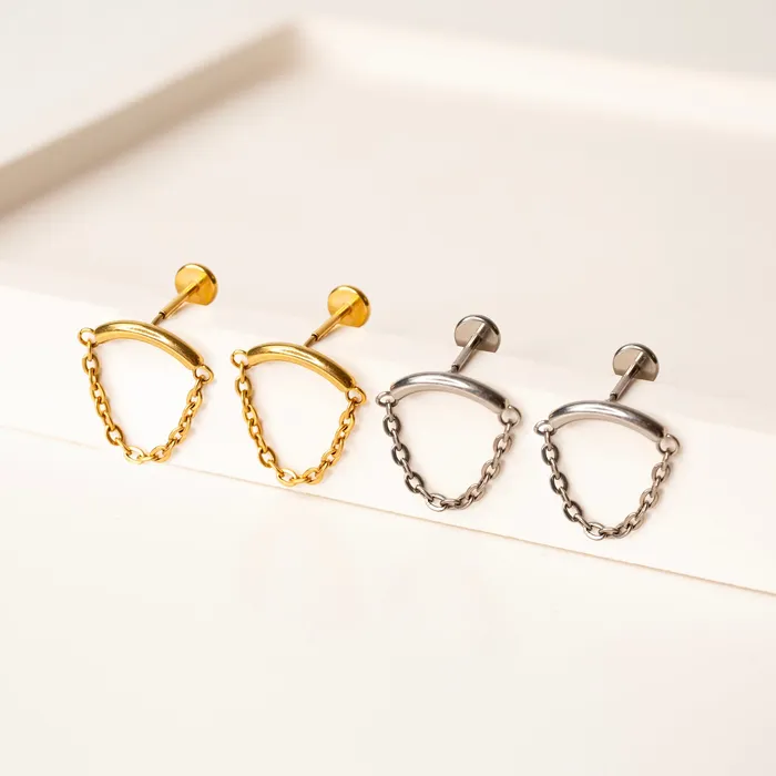 Grayling Earrings Draped Chain Arc Titanium Flat Back Sleeper Earrings